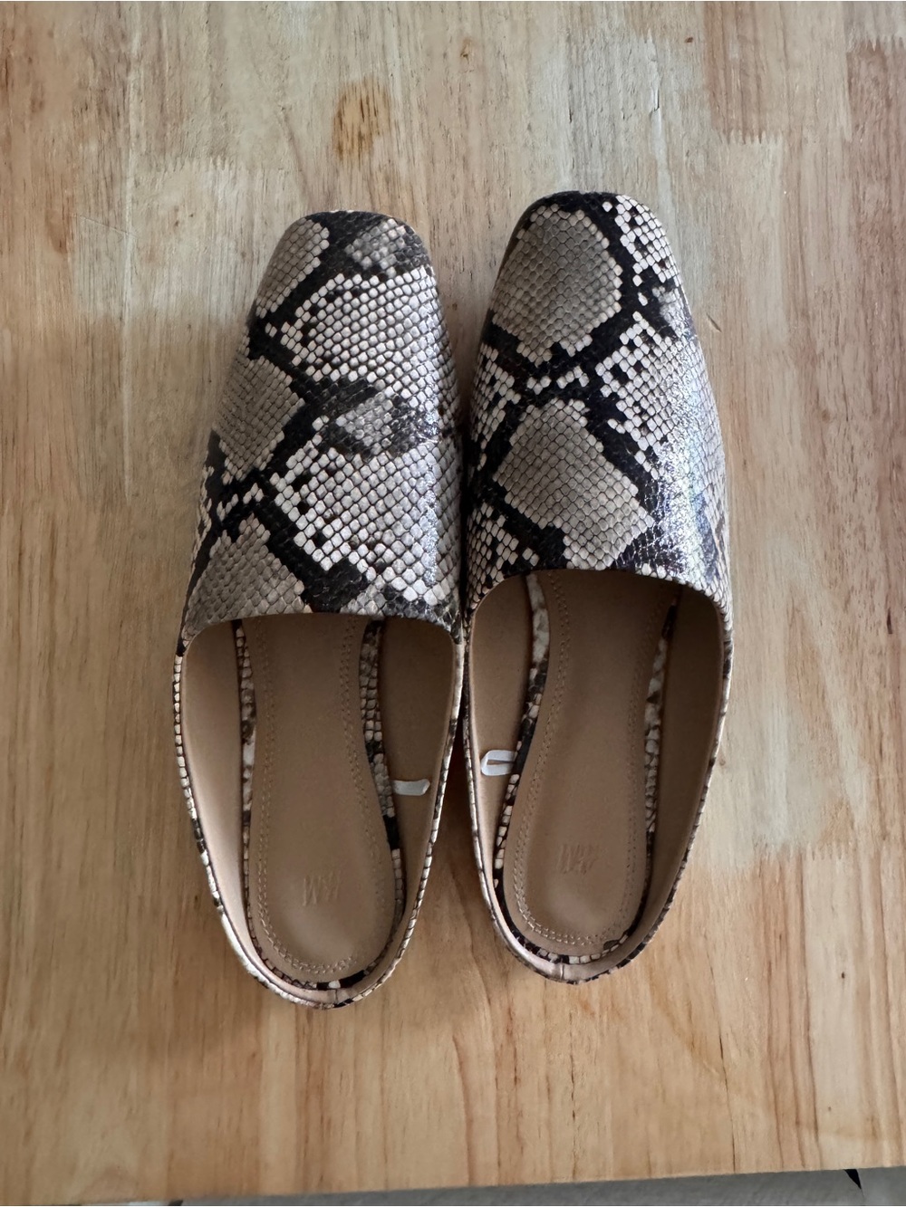 H&M Snake-Print Slip-On Mules in Beige and Black